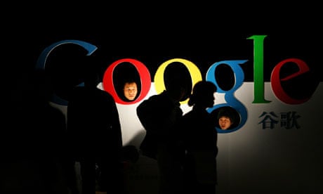 Chinese poke their heads through a Google logo