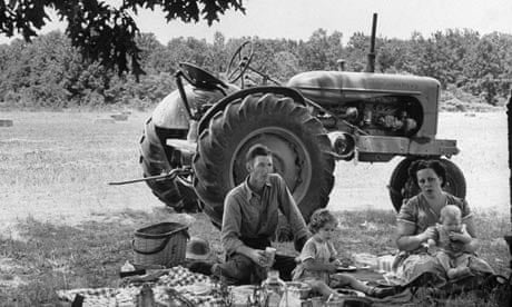 Farmer having a picnic with his family