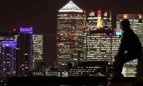 Canary Wharf: The Docklands skyline at night