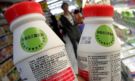 Milk labelled to show it has been tested to be free of melamine