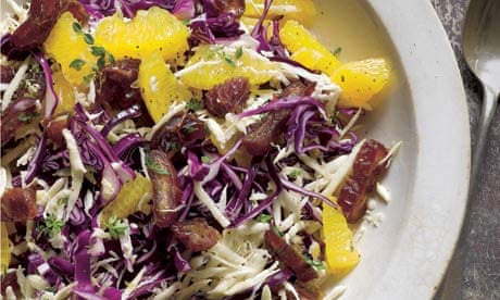 Red cabbage, orange and date salad
