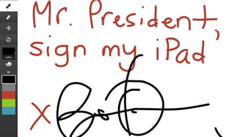 Barack Obama Becomes First Us President To Autograph An Ipad Barack Obama The Guardian