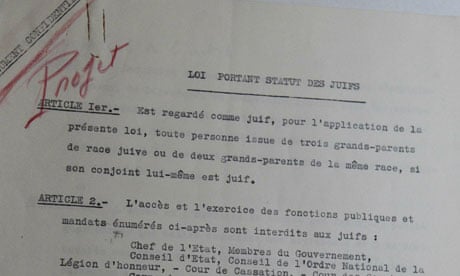 Petain's draft of the Statute against the Jews