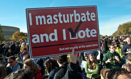 'I masturbate and I vote' sign