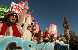 Students protest: Students march past Parliament in London as they hold a mass rally 
