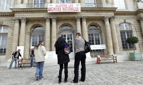 Staff protesting at France’s National Archives in Paris