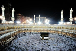 Hajj In Mecca: Muslim pilgrims perform the walk around Kaaba, Mecca