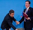Nicolas Sarkozy and David Cameron joke after signing the Anglo-French defence treaty 2 November 2010