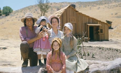 The Ingalls family in Little House on the Prairie, Melissa Gilbert as Laura at the front.