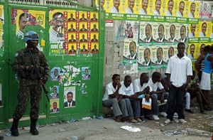 Haiti Elections: A Brazilian UN peacekeeper stands guard
