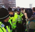 Police at Leeds students' protest, attempting to stop the march.