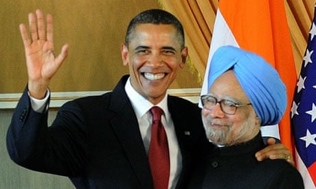 US President Barack Obama and IndianBarack Obama shakes hands with Indian President Pratibha Patil