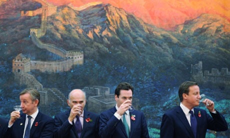 David Cameron drinks a toast with George Osborne, Vince Cable and Michael Gove