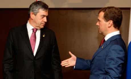 Gordon Brown's first meeting with Dmitry Medvedev
