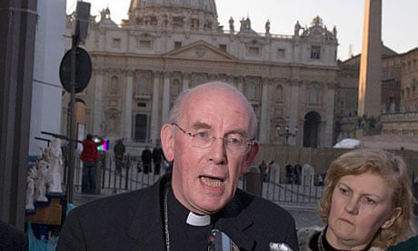 Cardinal Seán Brady talks to reporters after meeting Pope Benedict XVI