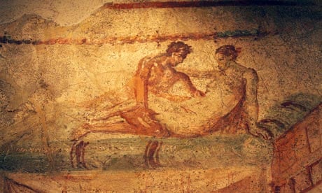 Erotic frescoe in Pompeii s Lupanare site