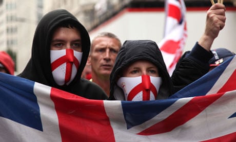 Members of the English Defence League at a march in London, July 2010