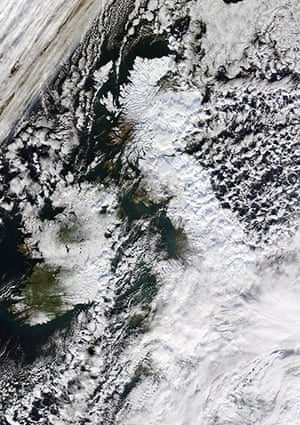 Winter weather: Satellite image of a snow-covered UK