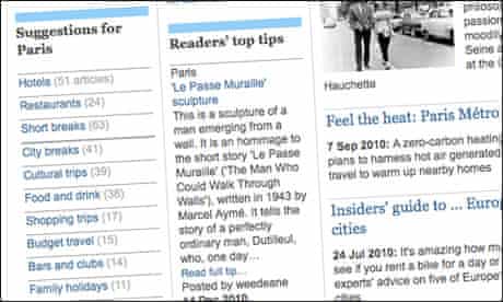 Screenshot of the guardian.co.uk Paris Travel page