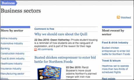 Screengrab of guardian.co.uk business sectors round-up page