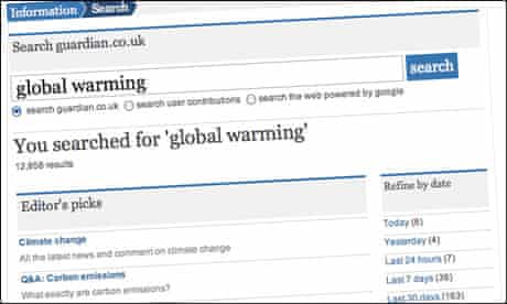 Screengrab of a search on the guardian.co.uk site