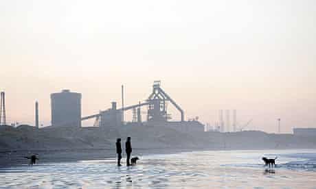 Corus Blast Furnace plant, which is currently being mothballed, viewed from Redcar beach