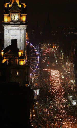 New Year Celebrations: Edinburgh, Scotland: Men dressed as Vikings lead the torchlight procession