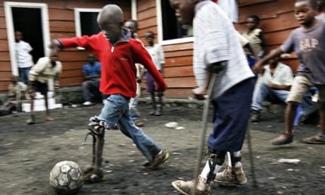 Children with polio play soccer in Goma
