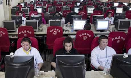 Chinese people at a Beijing internet cafe