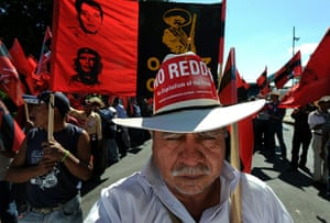 COP16 protest: Peasants march during a demonstration  in Cancun