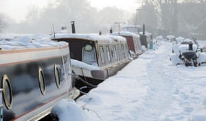 Freezing weather: Canal boats on a frozen Stainforth and Keadby Canal at Thorne, Doncaster