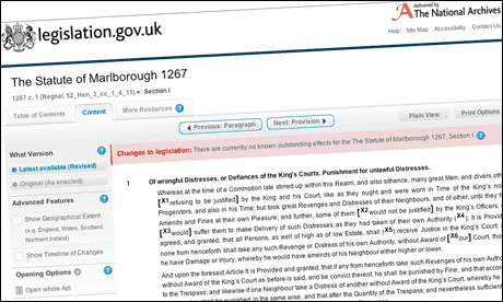 Screengrab of the 1267 Statute of Marlborough as it appears on legislation.gov.uk