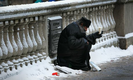 Homeless man in snow