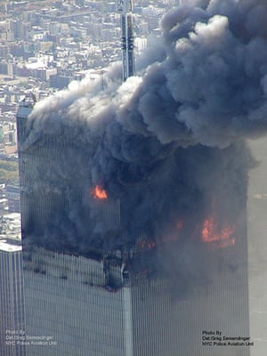 World trade centre: Smoke billows from a World Trade Centre tower