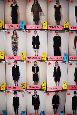 London Fashion Week: Polaroid pictures of models are seen backstage at the Kinder Aggugini show