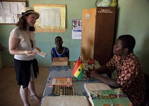 Ghana: Jessica Shepherd interviewing the headmaster of Ampisa primary school