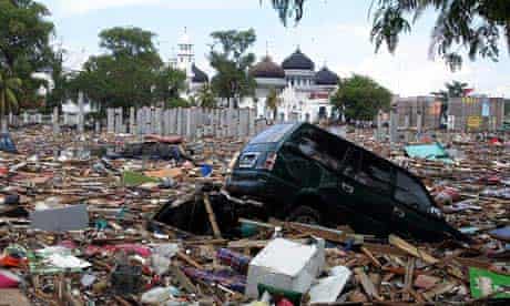 A view of the damage near Baiturrahman mosque after a tsunami hit the Indonesian city of Banda Aceh