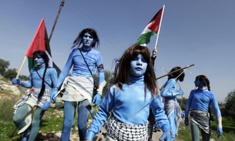 Palestinian protesters dressed as characters from Avatar, February 2010