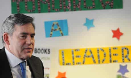 Gordon Brown at Lilian Bayliss school in south London on 15 March 2010.