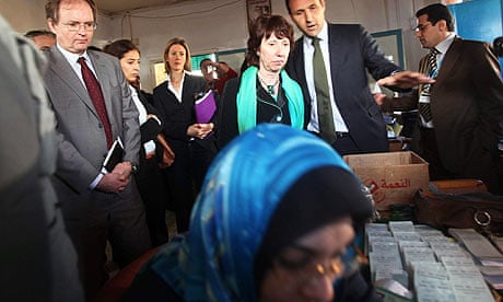 Lady Ashton visits the UN Relief and Works Agency headquarters in Gaza Strip