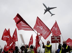 BA strike: Demonstrators wave flags at an official picket lines 
