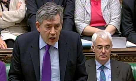 Gordon Brown and Alistair Darling in the Commons on budget day 2010, 24 March.