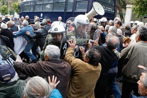 Greece protests: Pensioners protest against pension freeze, Athens, Greece