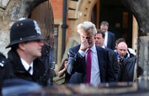 Geert Wilders in London: Dutch right wing MP Geert Wilders departs a press conference  in London