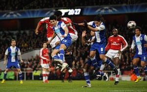 Arsenal v Porto: Diaby powers a header goalward