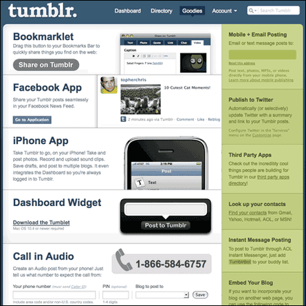 Screenshot of the Tumblr dashboard