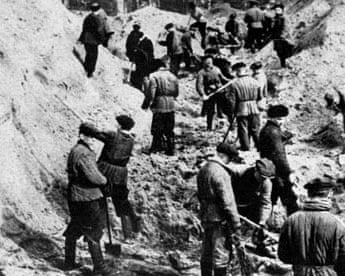 Bodies of Polish officers are exhumed at Katyn, 1943