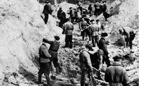 Bodies of Polish officers are exhumed at Katyn, 1943