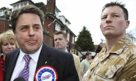 BNP leader Nick Griffin campaigning in Barking, with Adam Walker