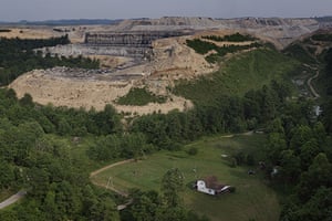 Top 10 Ecocide: Aerial of mountain top removal coal mining site West Virginia